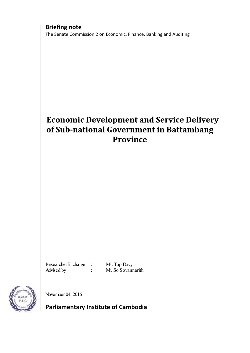 Economic Development and Service Delivery of Sub-National Government in Battambang Province