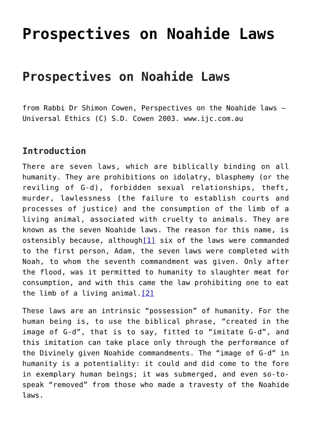 Prospectives on Noahide Laws