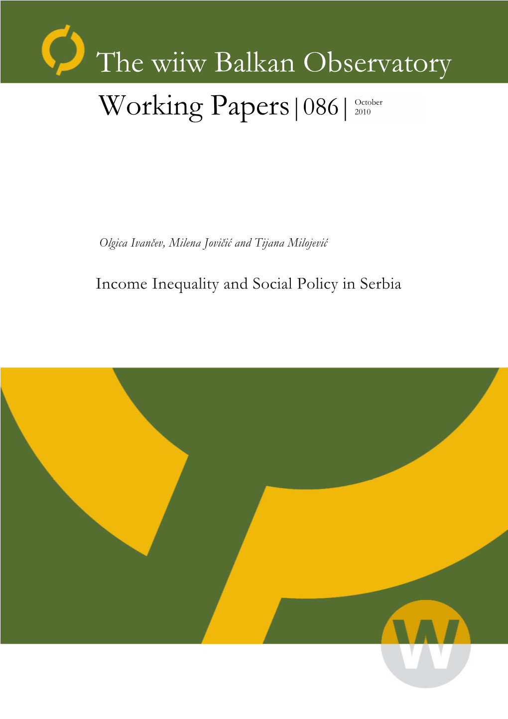 Income Inequality and Social Policy in Serbia the Wiiw Balkan Observatory