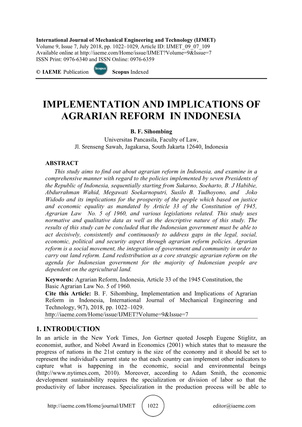 Implementation and Implications of Agrarian Reform in Indonesia