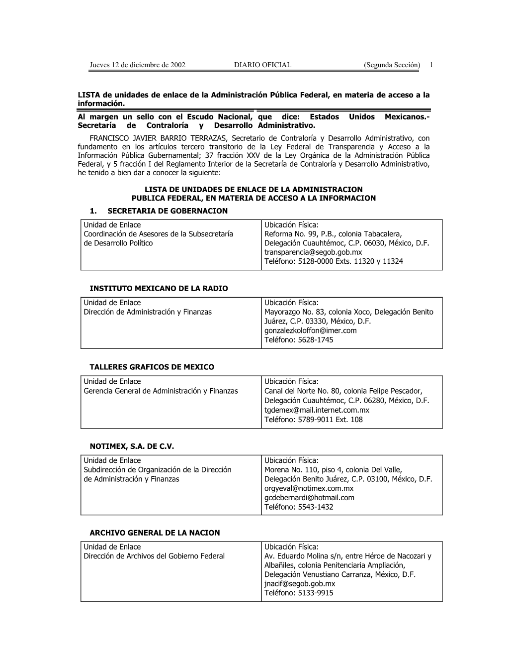 1 LISTA De Unidades De Enlace De La Administración Públic