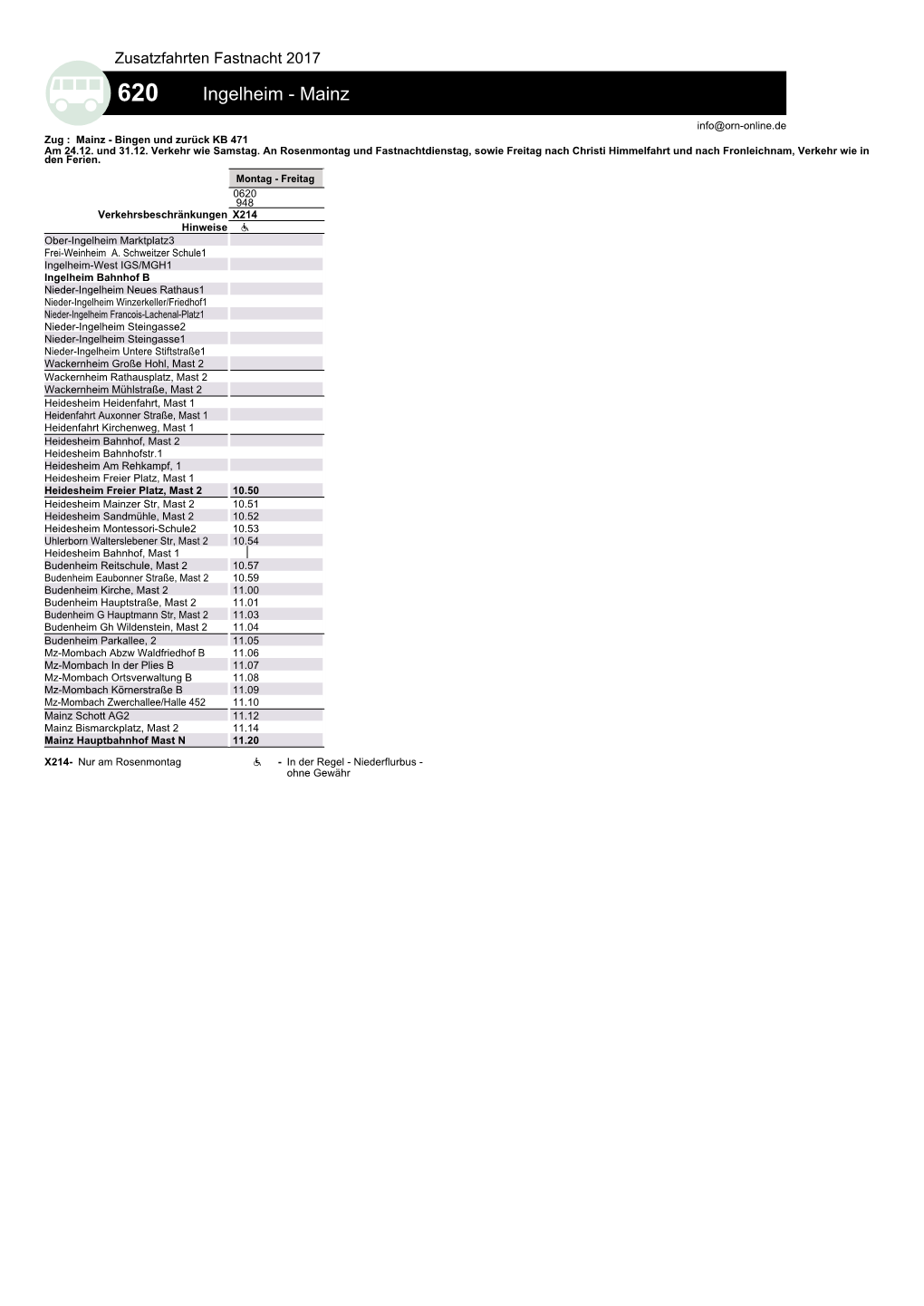 Q 620 Ingelheim - Mainz Info@Orn-Online.De Zug : Mainz - Bingen Und Zurück KB 471 Am 24.12