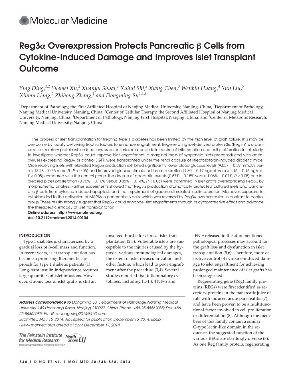 Reg3a Overexpression Protects Pancreatic Я Cells from Cytokine