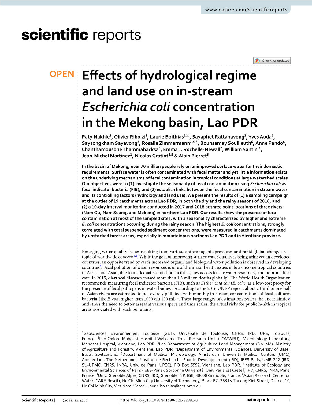 Effects of Hydrological Regime and Land Use on In-Stream Escherichia