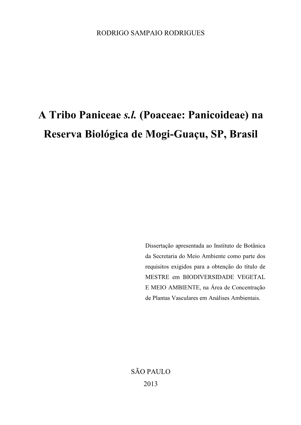 Poaceae: Panicoideae) Na Reserva Biológica De Mogi-Guaçu, SP, Brasil