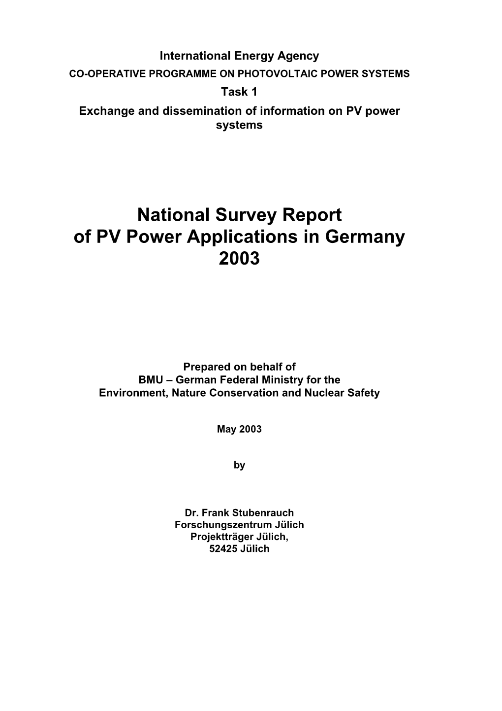 National Survey Report of PV Power Applications in Germany, 20