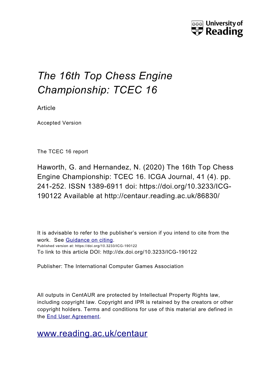 The 16Th Top Chess Engine Championship: TCEC 16