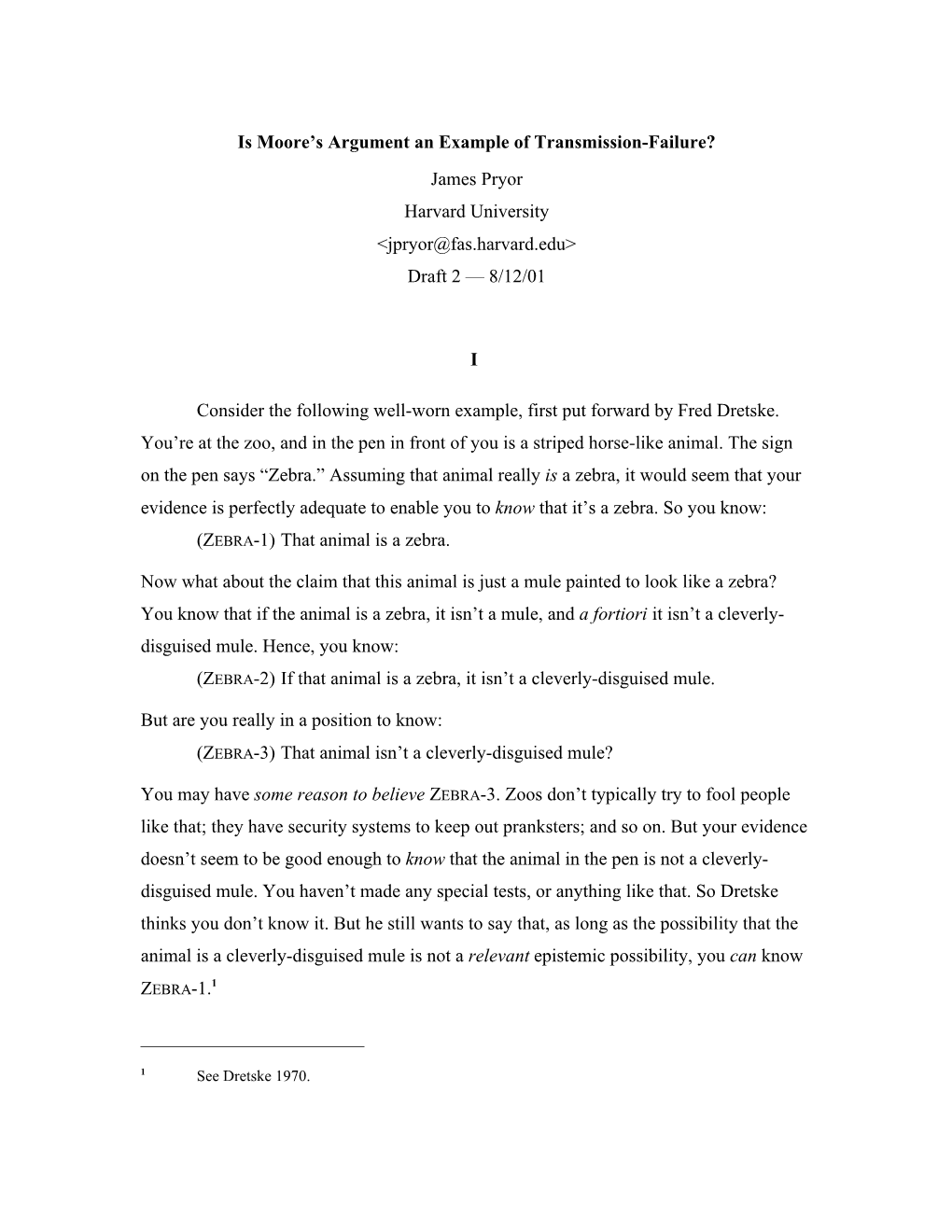 Is Moore's Argument an Example of Transmission-Failure? (8/12/01) Page 2