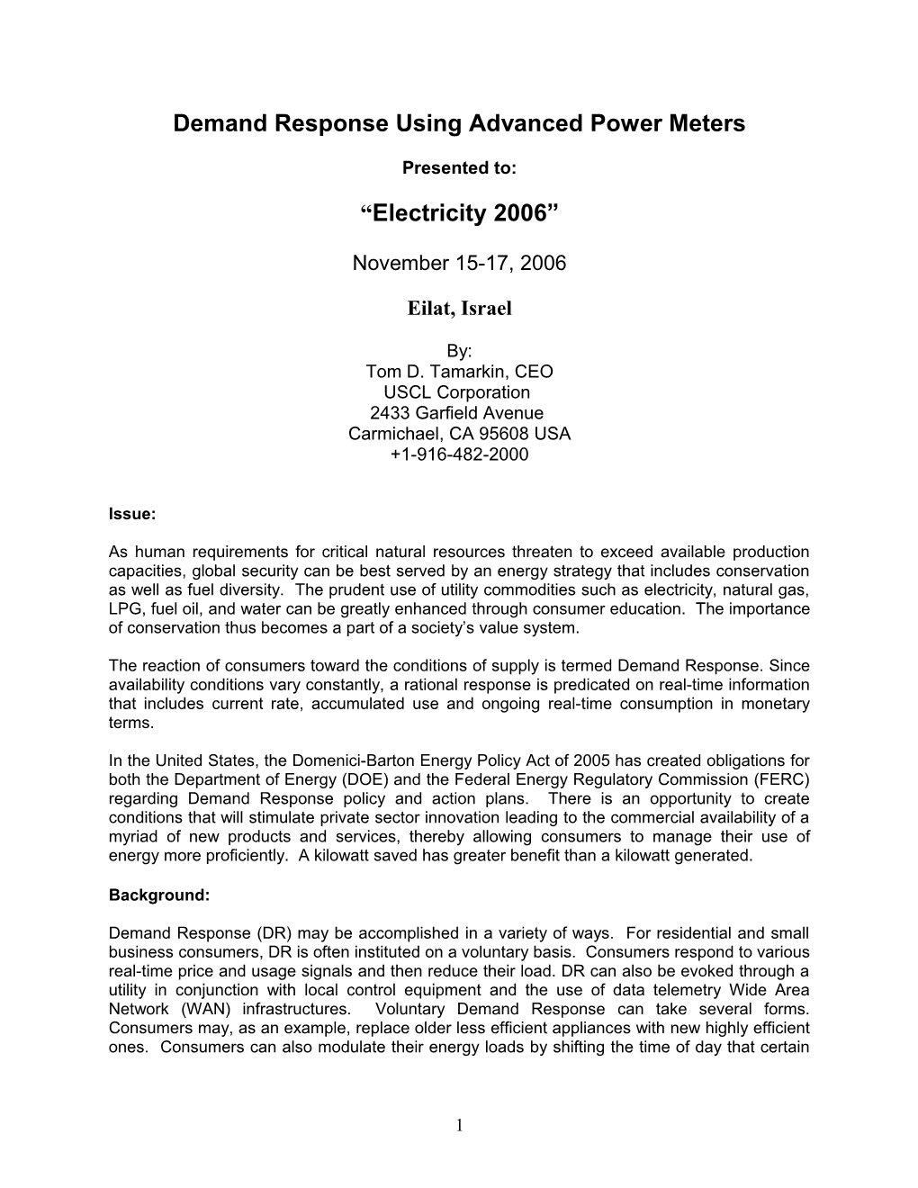 Demand Response Using Advanced Power Meters