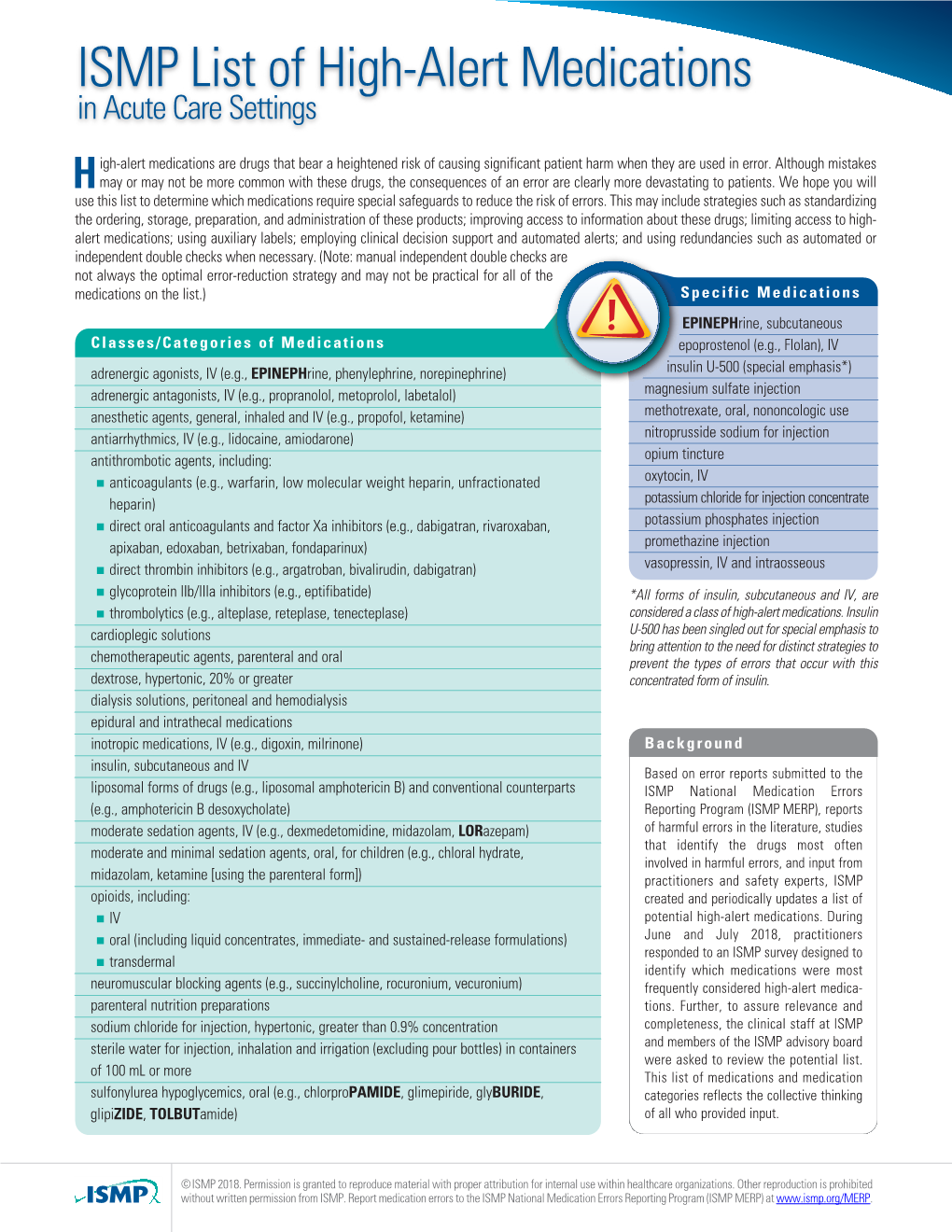 ISMP List of High-Alert Medications in Acute Care Settings