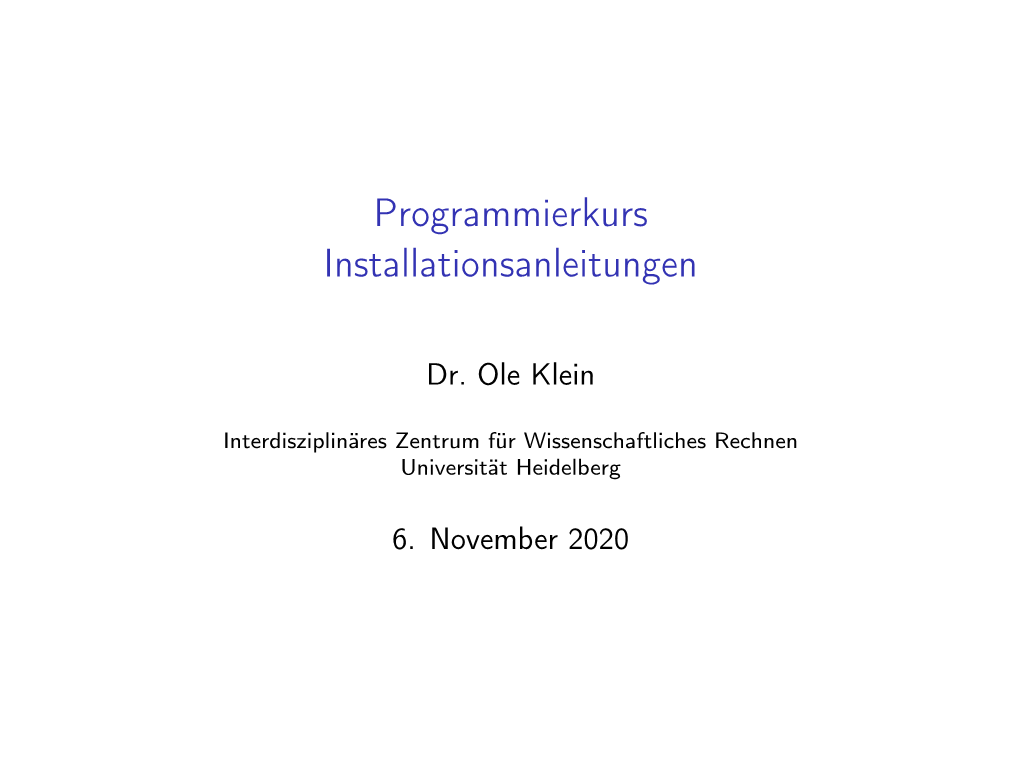 Programmierkurs Installationsanleitungen