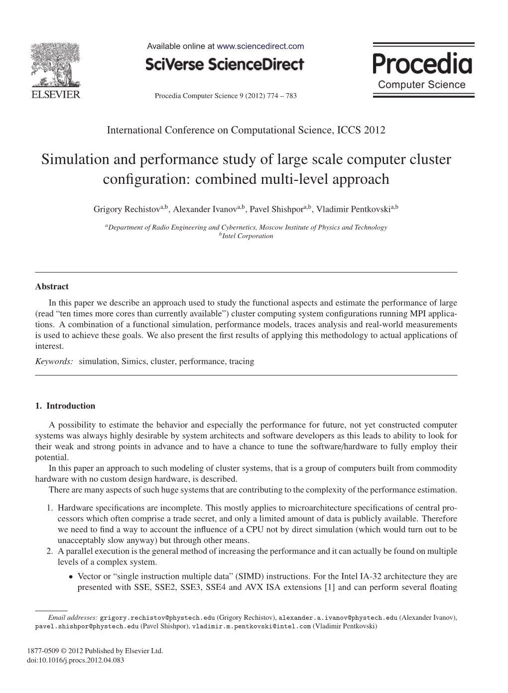 Simulation and Performance Study of Large Scale Computer Cluster Conﬁguration: Combined Multi-Level Approach