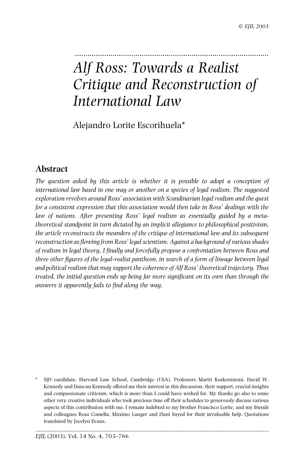 Alf Ross: Towards a Realist Critique and Reconstruction of International Law