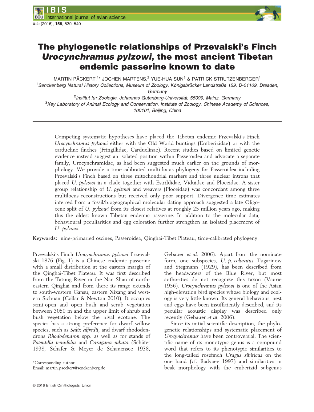 The Phylogenetic Relationships of Przevalski&#X0027