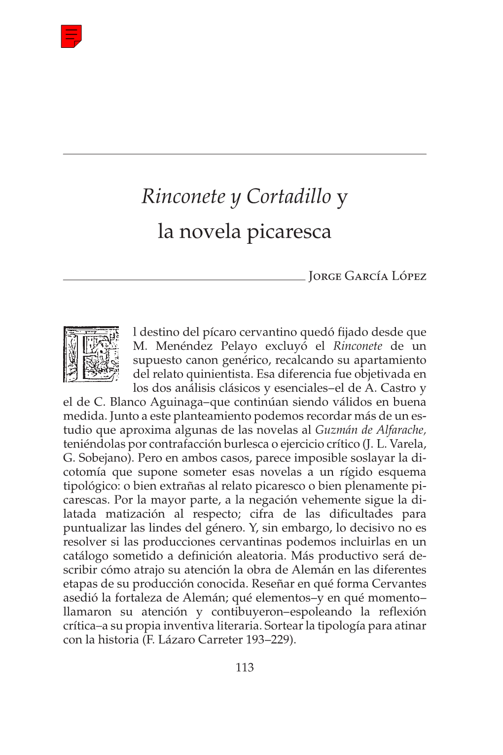 "'Rinconete Y Cortadillo" Y La Novela Picaresca