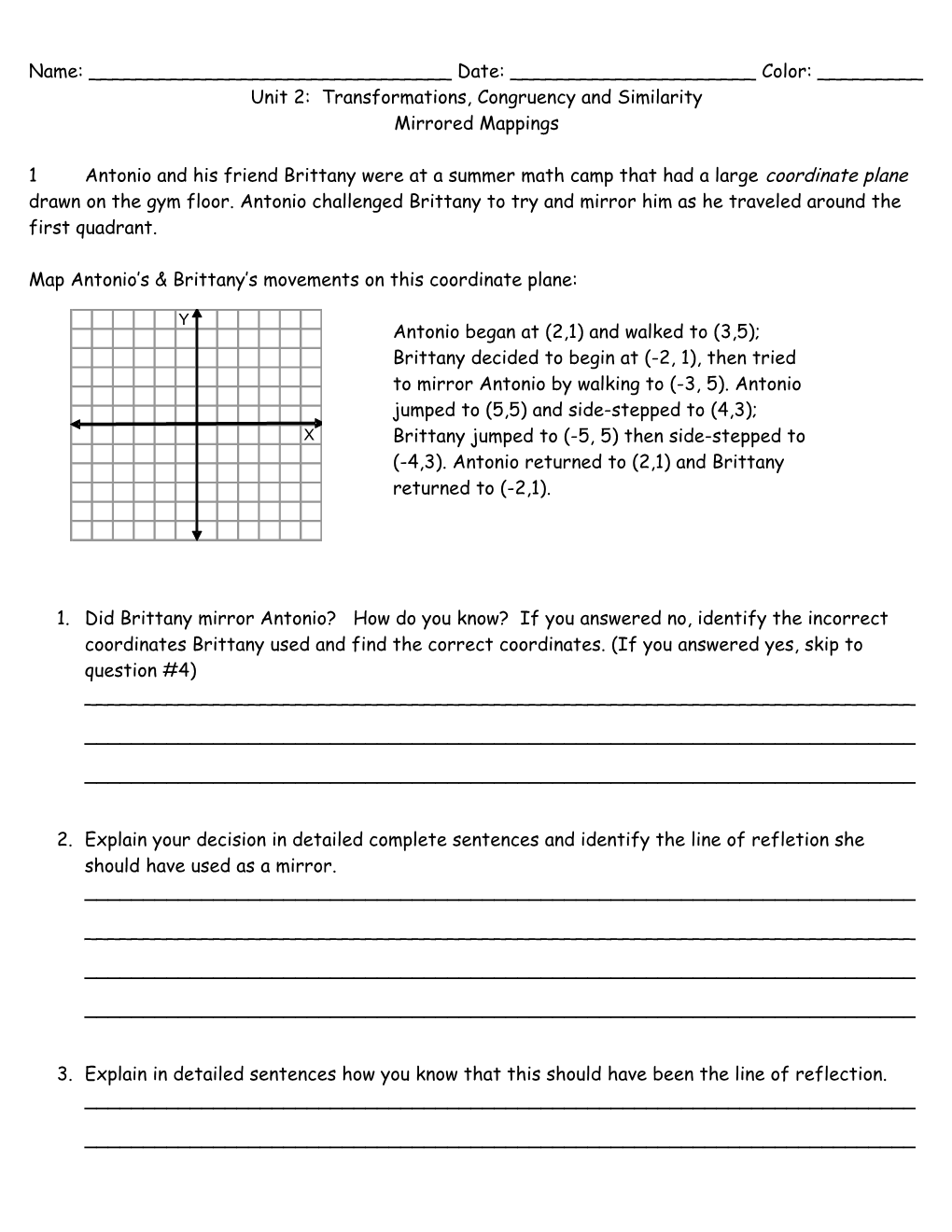 Unit 2: Transformations, Congruency and Similarity