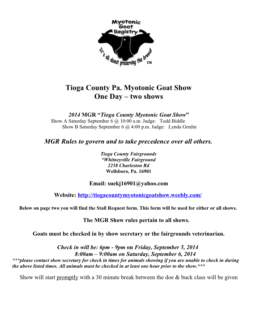 Tioga County Pa. Myotonic Goat Show