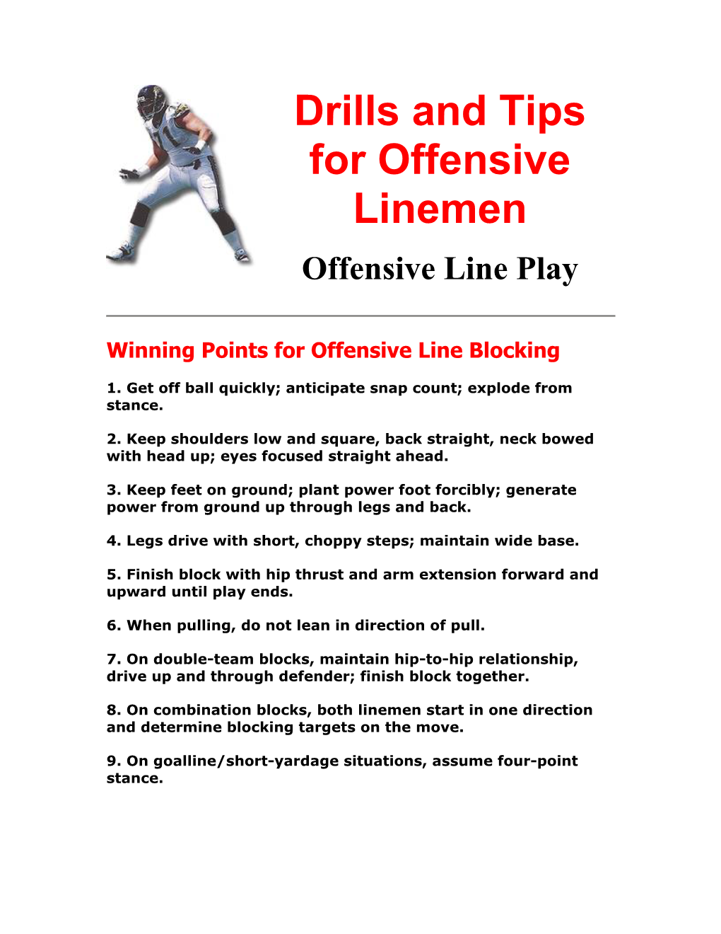 Drills and Tips for Offensive Linemen Offensive Line Play