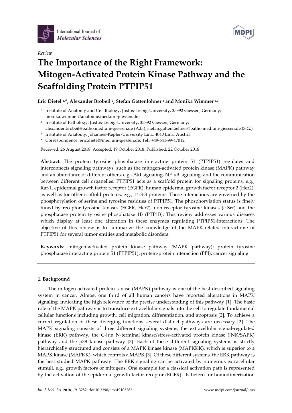 Mitogen-Activated Protein Kinase Pathway and the Scaffolding Protein PTPIP51