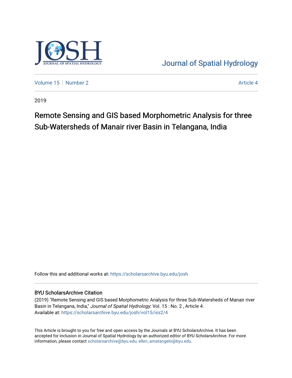 Remote Sensing and GIS Based Morphometric Analysis for Three Sub-Watersheds of Manair River Basin in Telangana, India