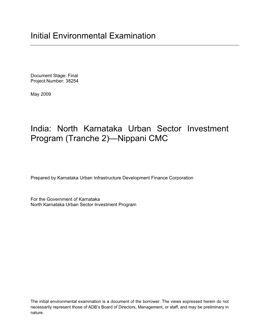 North Karnataka Urban Sector Investment Program (Tranche 2)—Nippani CMC
