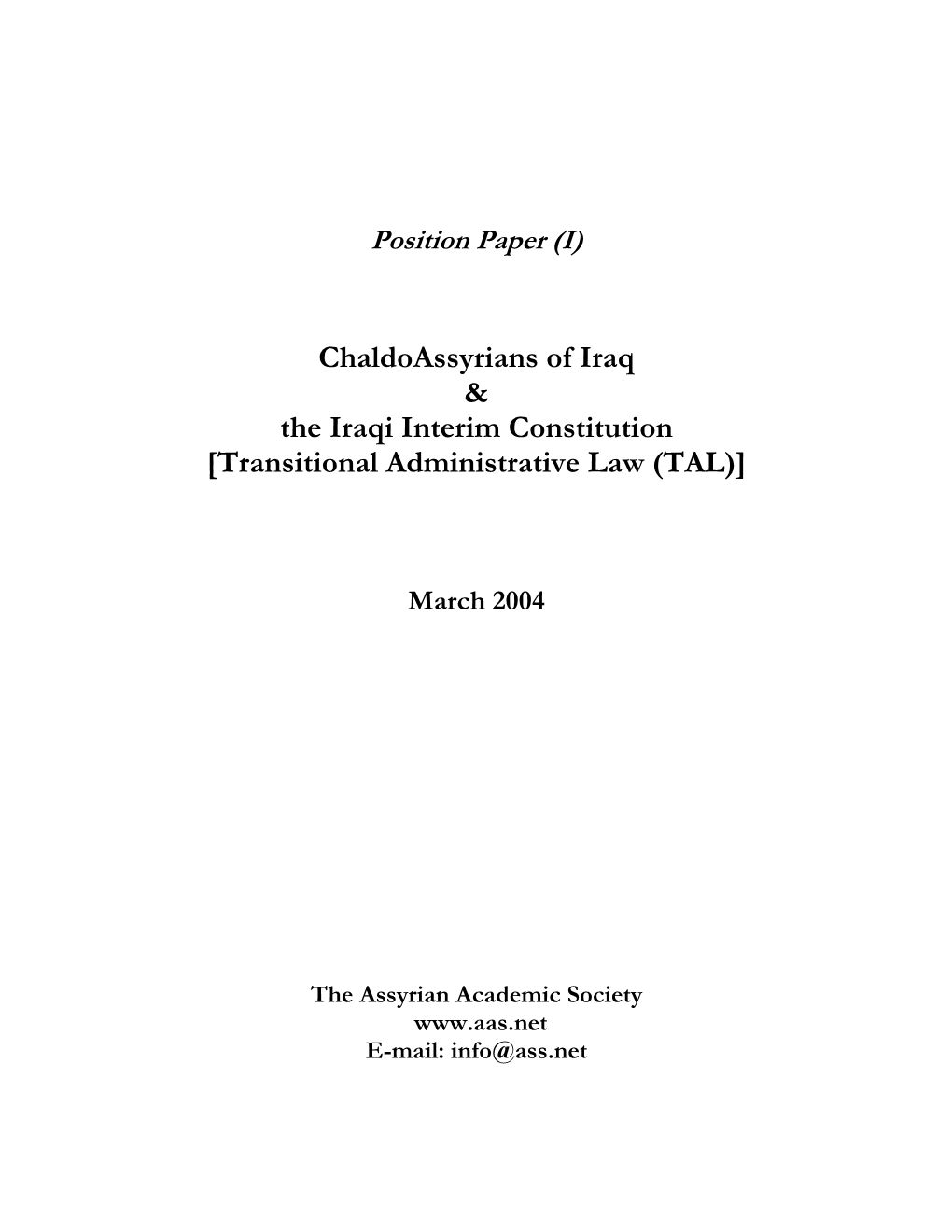 Chaldoassyrians of Iraq and the Iraqi Interim Constitution
