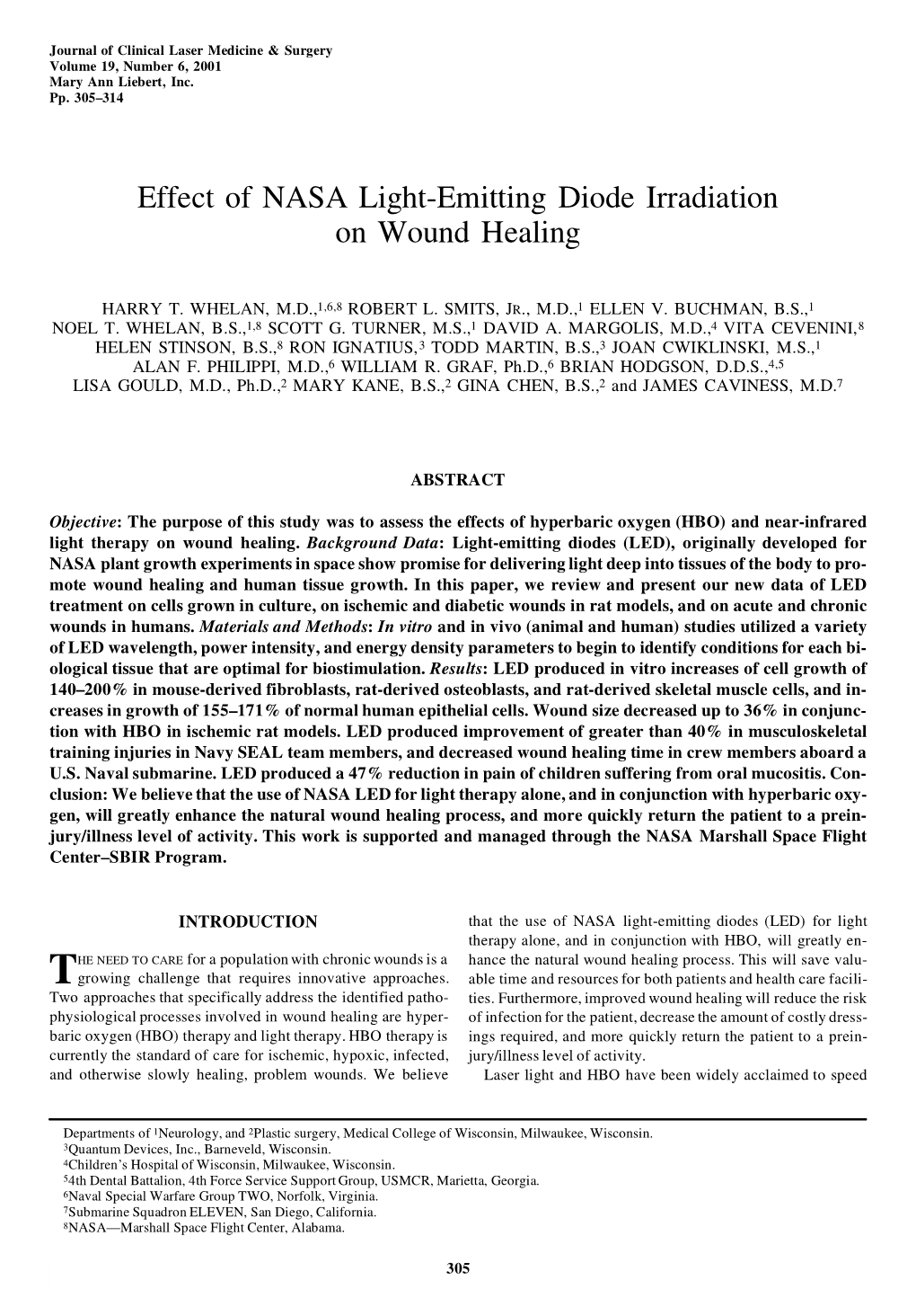 Effect of NASA Light-Emitting Diode Irradiation on Wound Healing