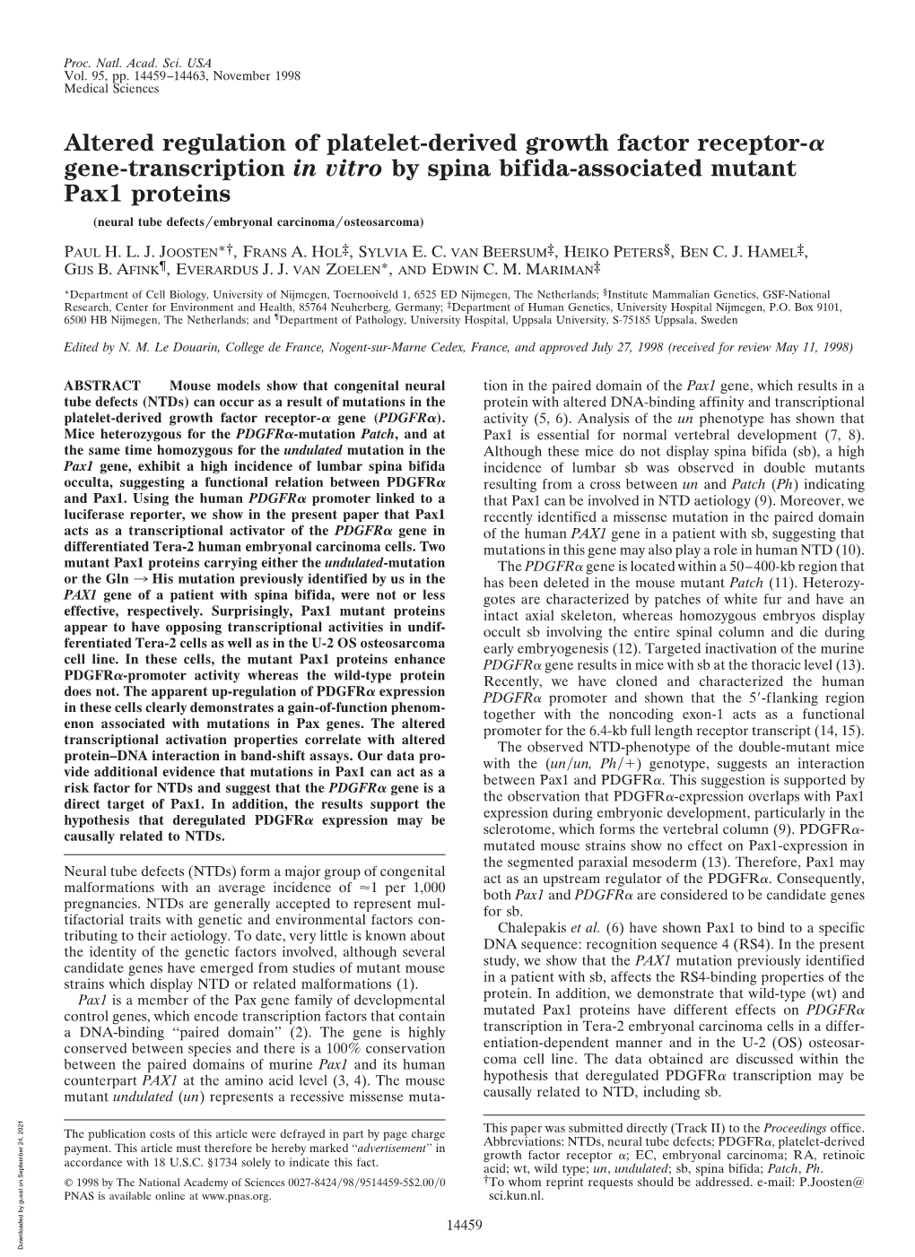 Altered Regulation of Platelet-Derived Growth Factor Receptor- Gene