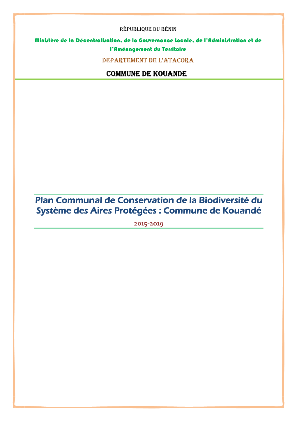 Plan Communal De Conservation De La Biodiversité Du Système Des