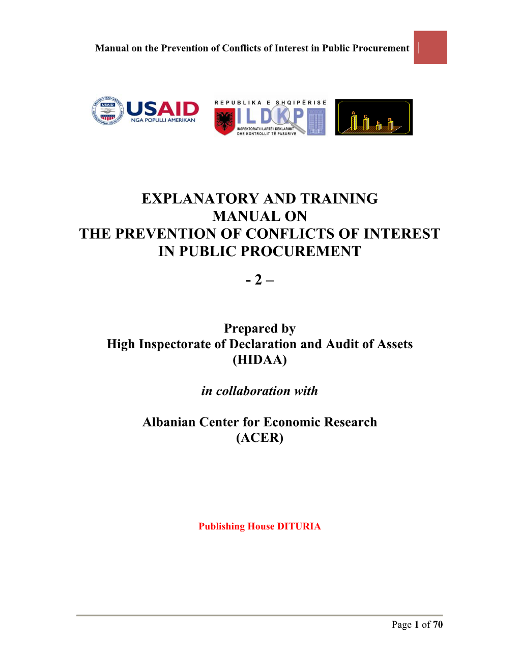 Explanatory and Training Manual on the Prevention of Conflicts of Interest in Public Procurement