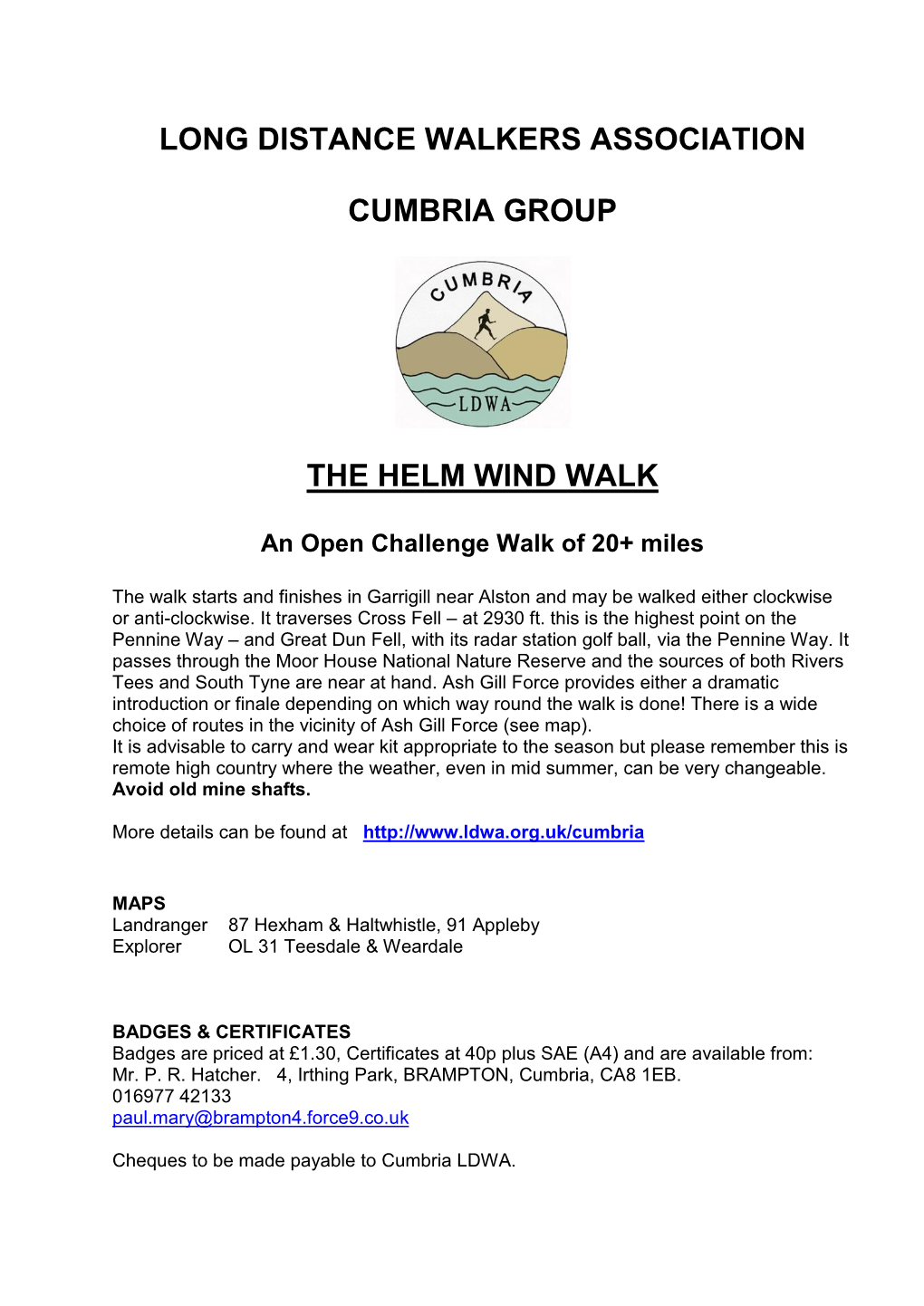 Long Distance Walkers Assocoation Cumbria Group