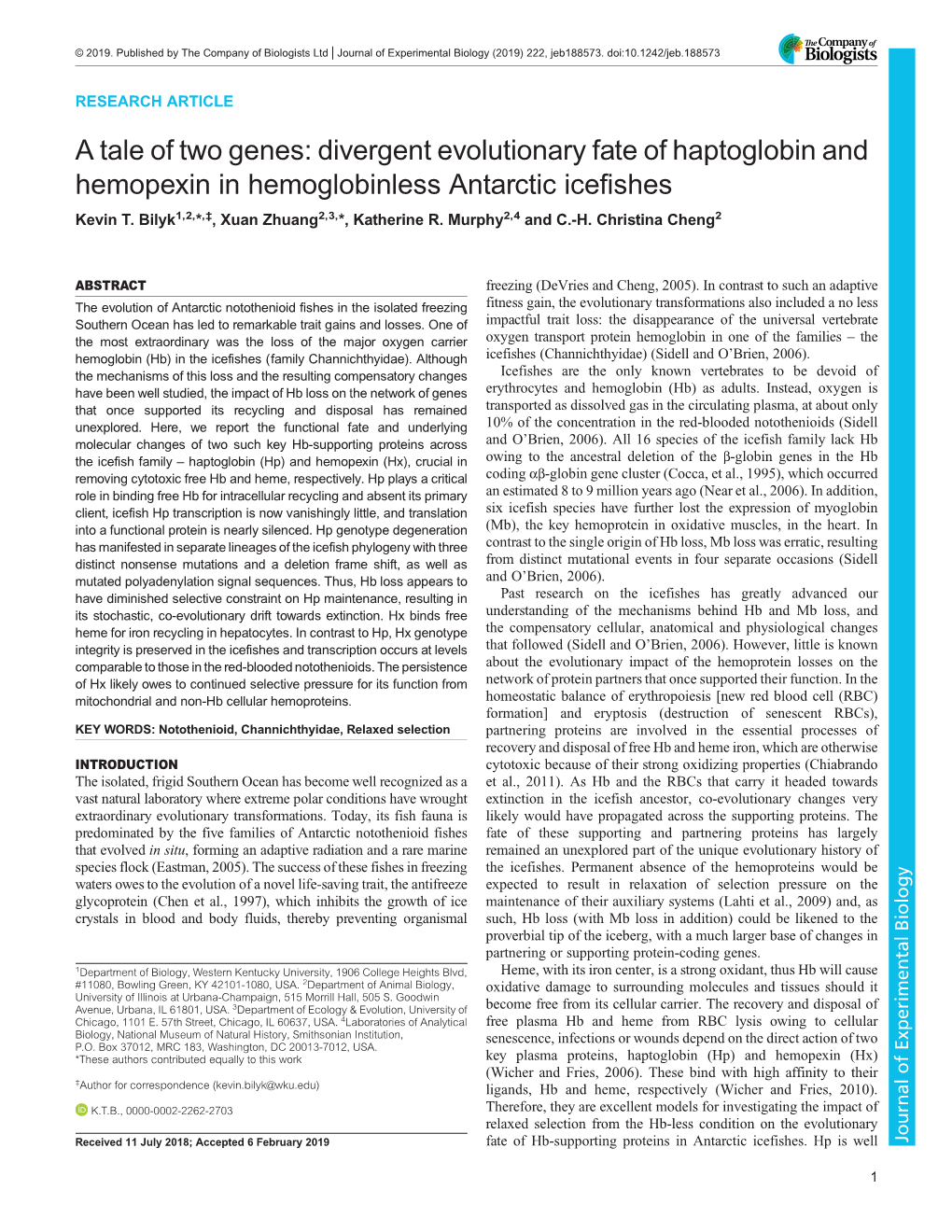 A Tale of Two Genes: Divergent Evolutionary Fate of Haptoglobin and Hemopexin in Hemoglobinless Antarctic Icefishes Kevin T