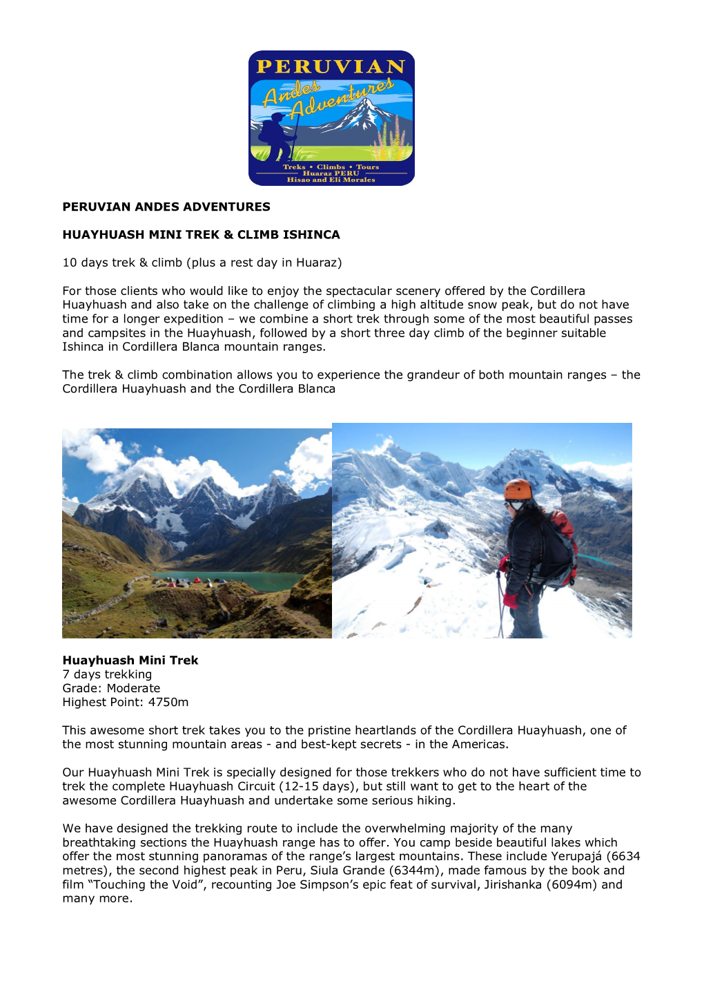 Peruvian Andes Adventures Huayhuash Mini Trek & Climb