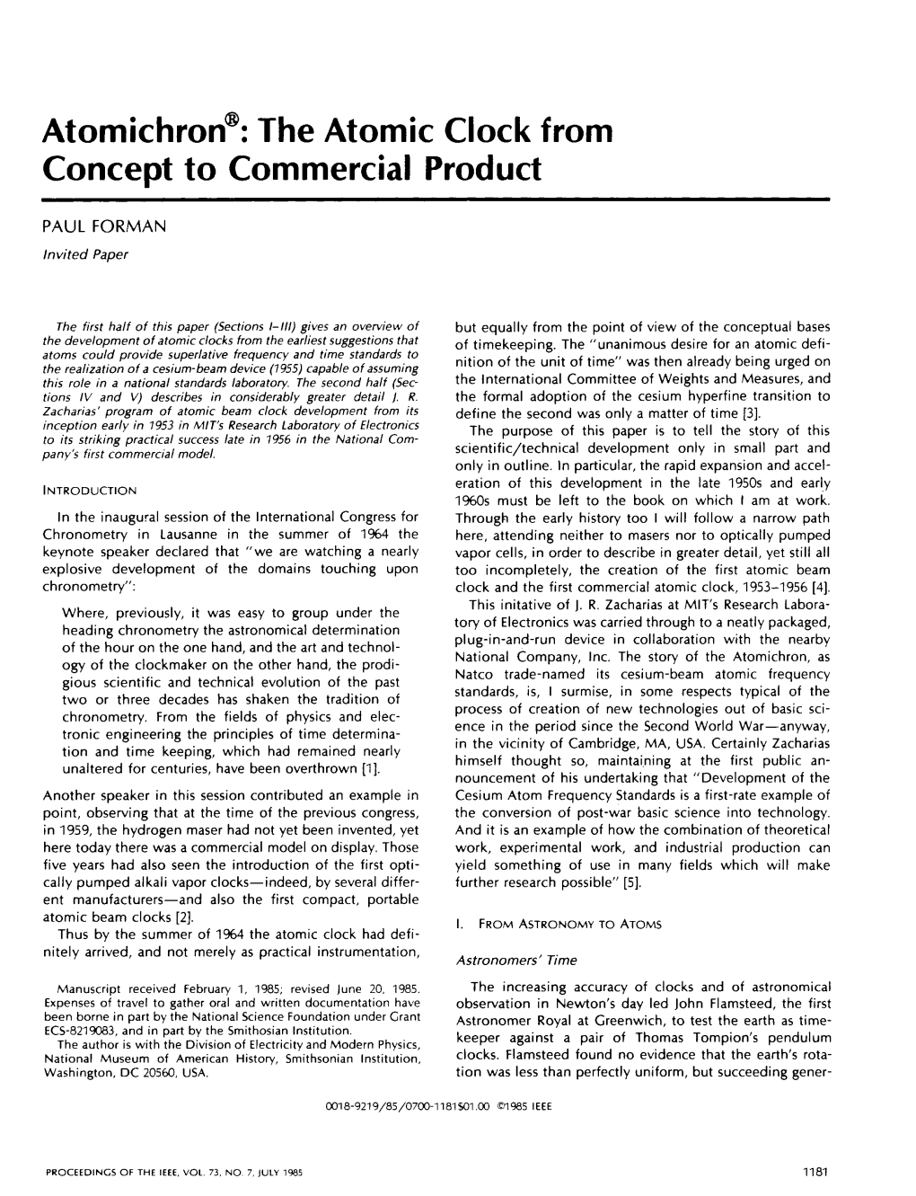 Atomichron@: the Atomic Clock from Concept to Commercial Product