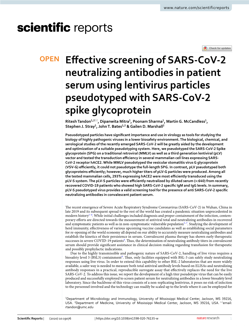 Effective Screening of SARS-Cov-2 Neutralizing Antibodies in Patient Serum Using Lentivirus Particles Pseudotyped with SARS-Cov