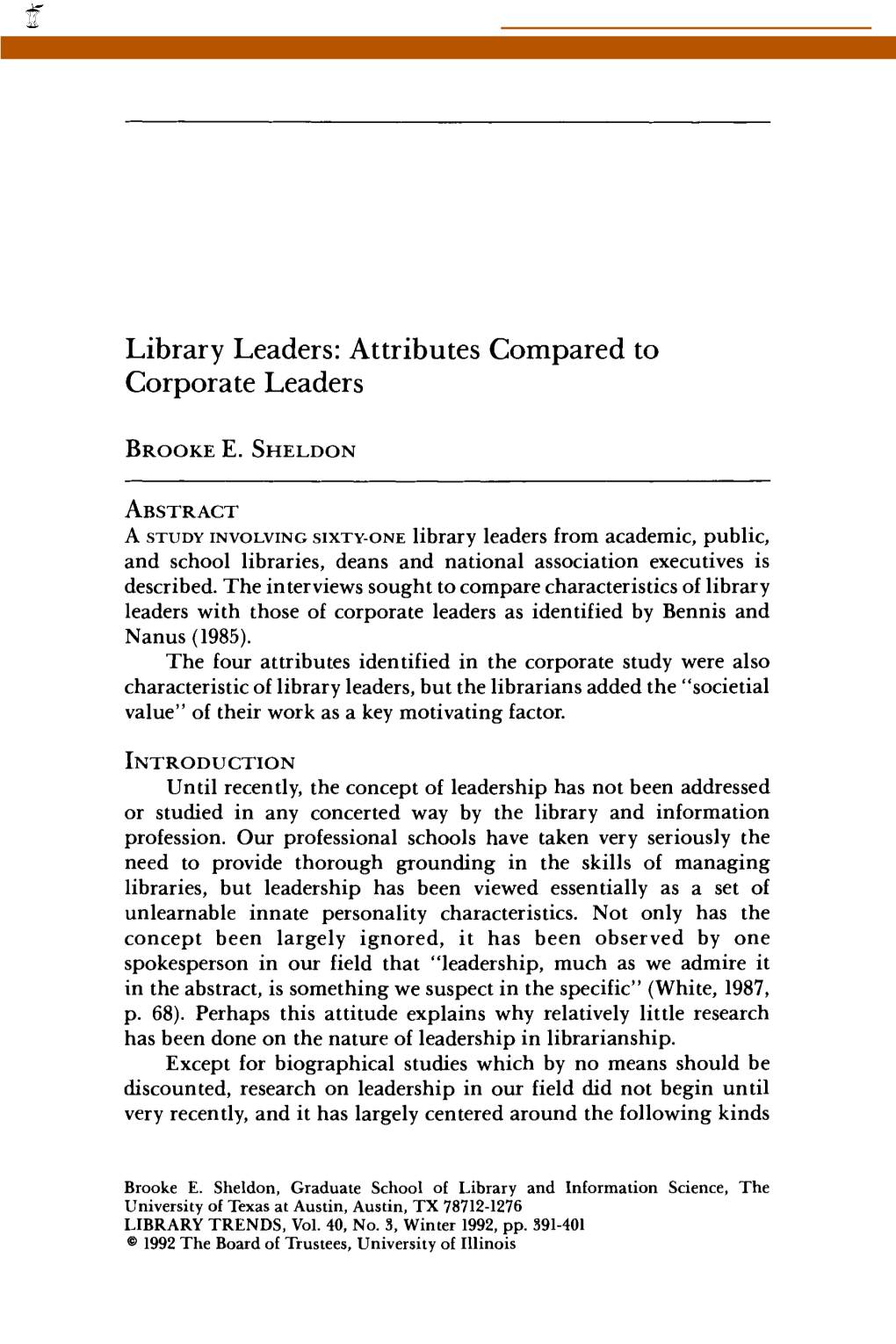 Library Leaders: Attributes Compared to Corporate Leaders