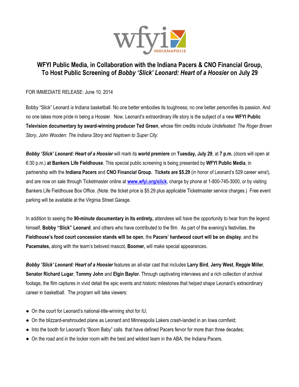 WFYI Public Media, in Collaboration with the Indiana Pacers & CNO