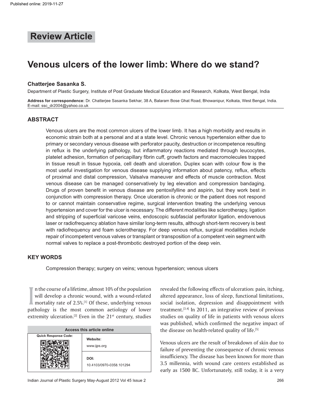 Review Article Venous Ulcers of the Lower Limb