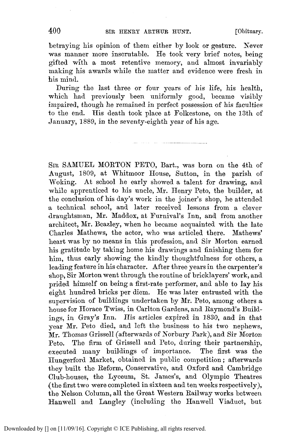 OBITUARY. SIR SAMUEL MORTON PETO, Bart, 1809-1889