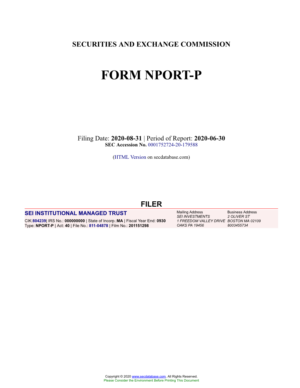 SEI INSTITUTIONAL MANAGED TRUST Form