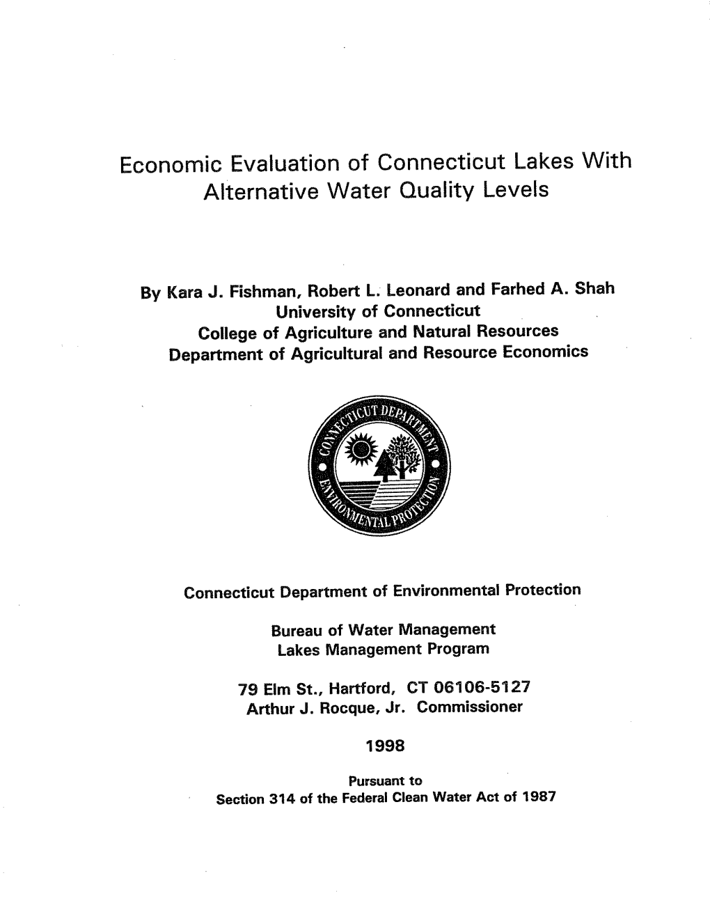 Economic Evaluation of Connecticut Lakes with Alternative Water Quality Levels