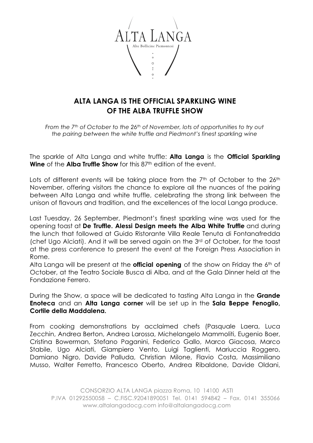 Alta Langa Is the Official Sparkling Wine of the Alba Truffle Show