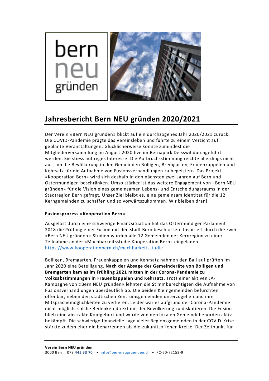 Jahresbericht Bern NEU Gründen 2020/2021