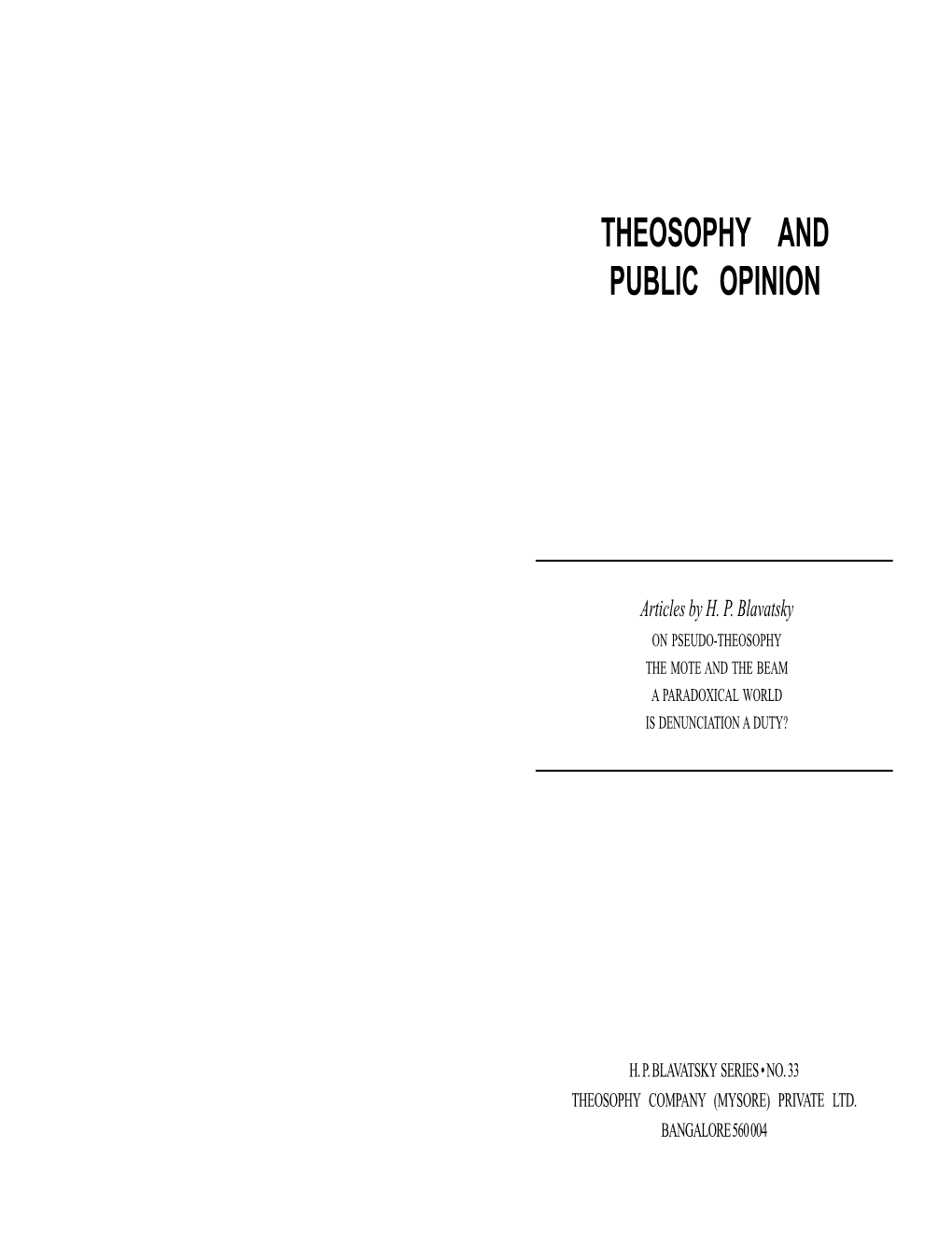 Theosophy and Public Opinion