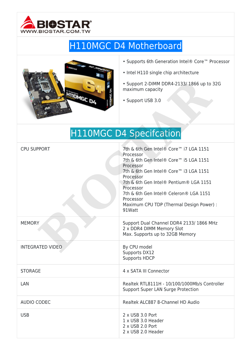 H110MGC D4 Motherboard
