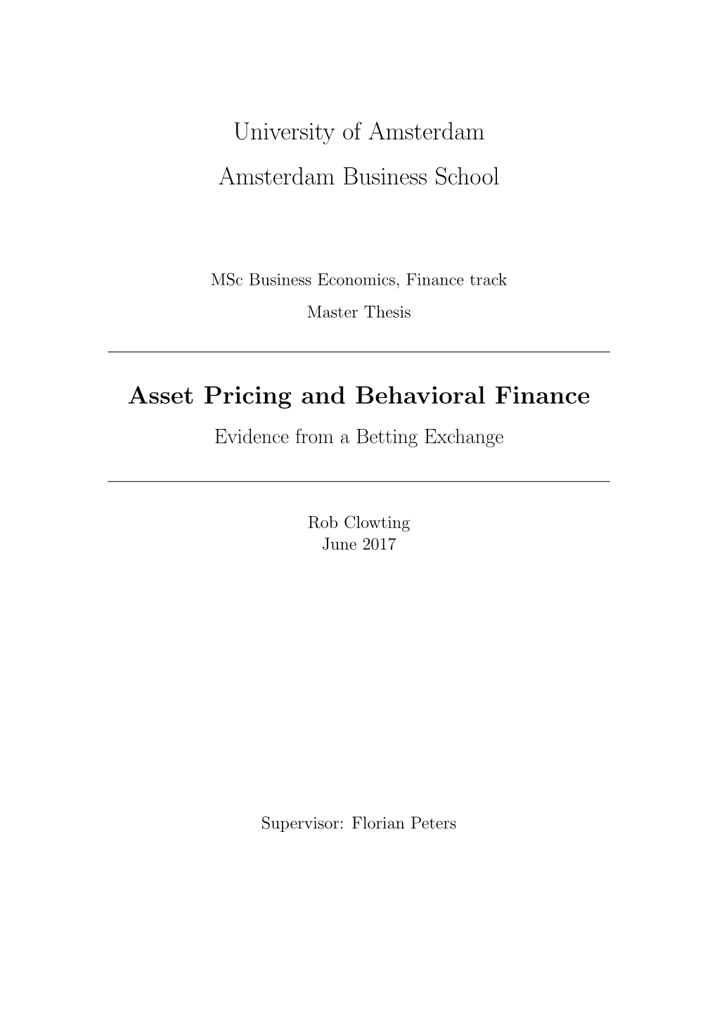 University of Amsterdam Amsterdam Business School Asset Pricing And