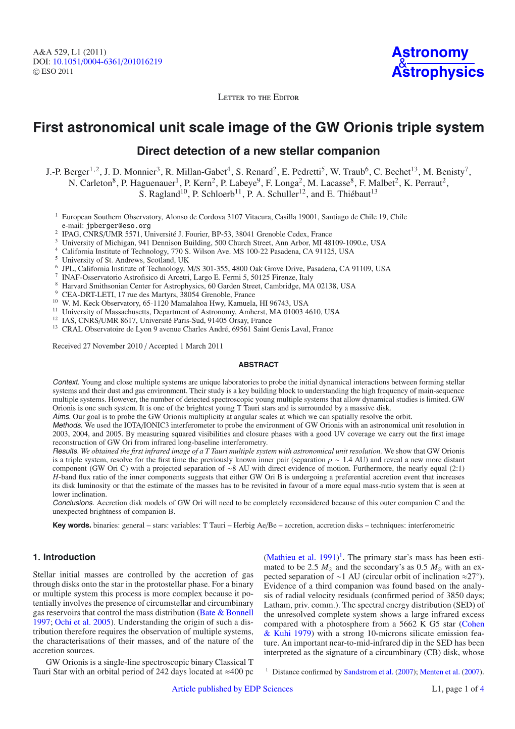 First Astronomical Unit Scale Image of the GW Orionis Triple System Direct Detection of a New Stellar Companion