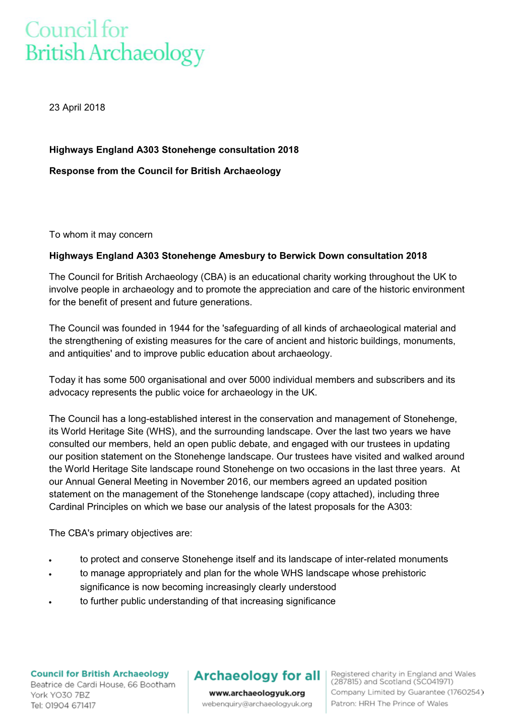 23 April 2018 Highways England A303 Stonehenge Consultation