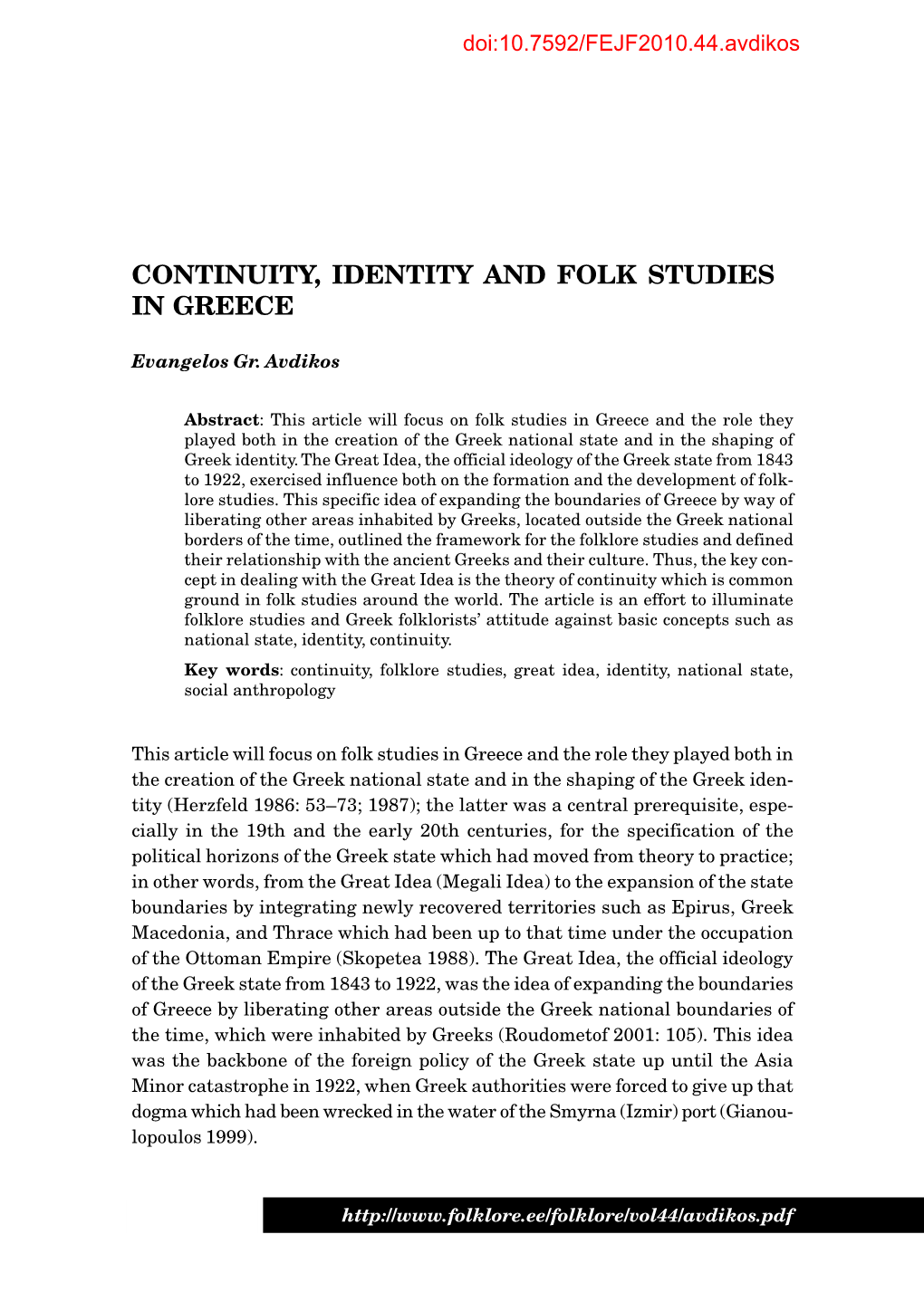 Continuity, Identity and Folk Studies in Greece