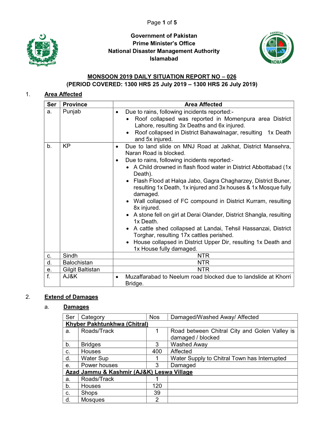 Page 1 of 5 Government of Pakistan Prime Minister's Office National